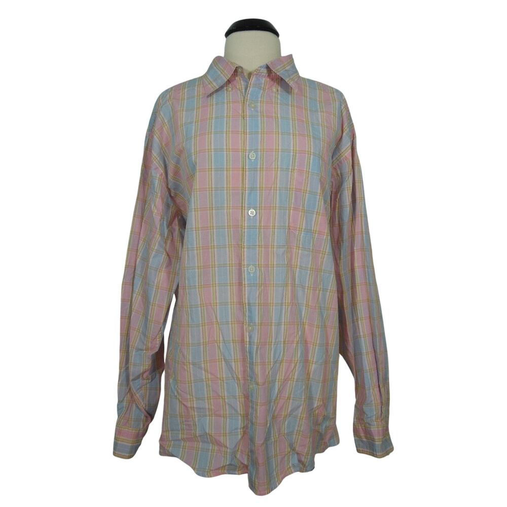 TALBOTS Shirt XXL Mens Plaid Button Front Long Sleeves